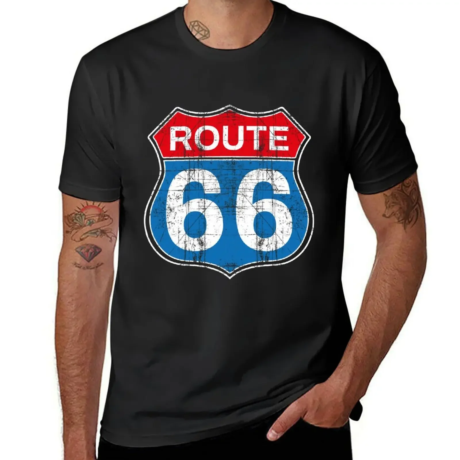 Route 66 Vintage - Gift sign road trip biker shirt motorbike freedom T-Shirt plus sizes shirts graphic tee men clothing