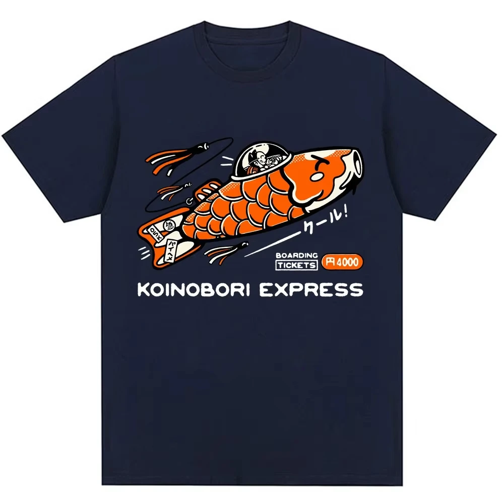 Funny Vintage Fashion Men Women T Shirt Japanese Style Koinobori Express T-shirts Loose Cotton Casual O-Neck T Shirts Streetwear