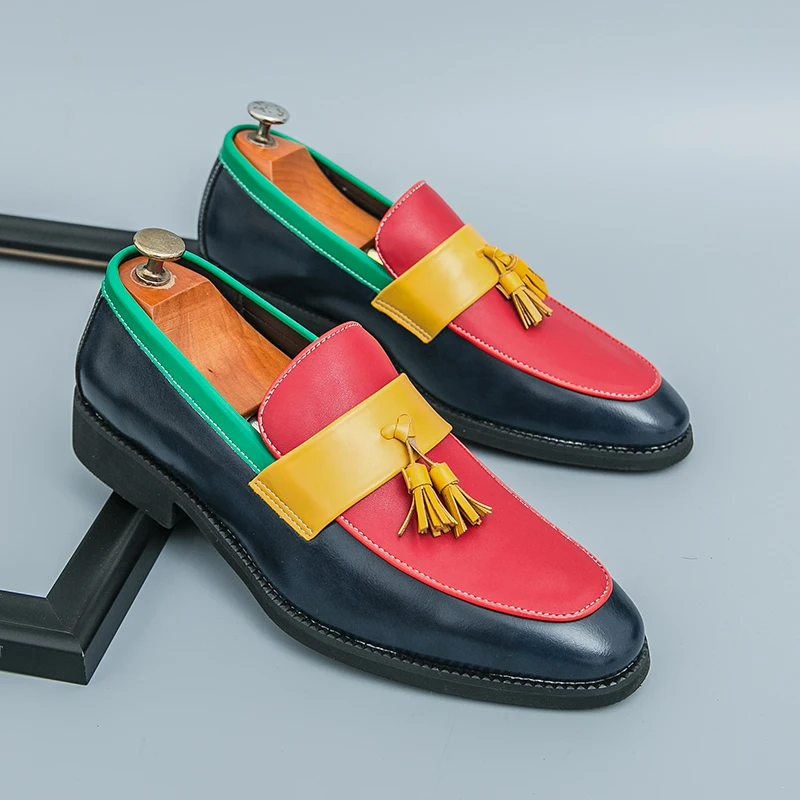 

Модная повседневная обувь с цветными блоками, кожаные мужские классические лоферы с кисточками, мокасины, брендовая мужская удобная обувь для деловых дел