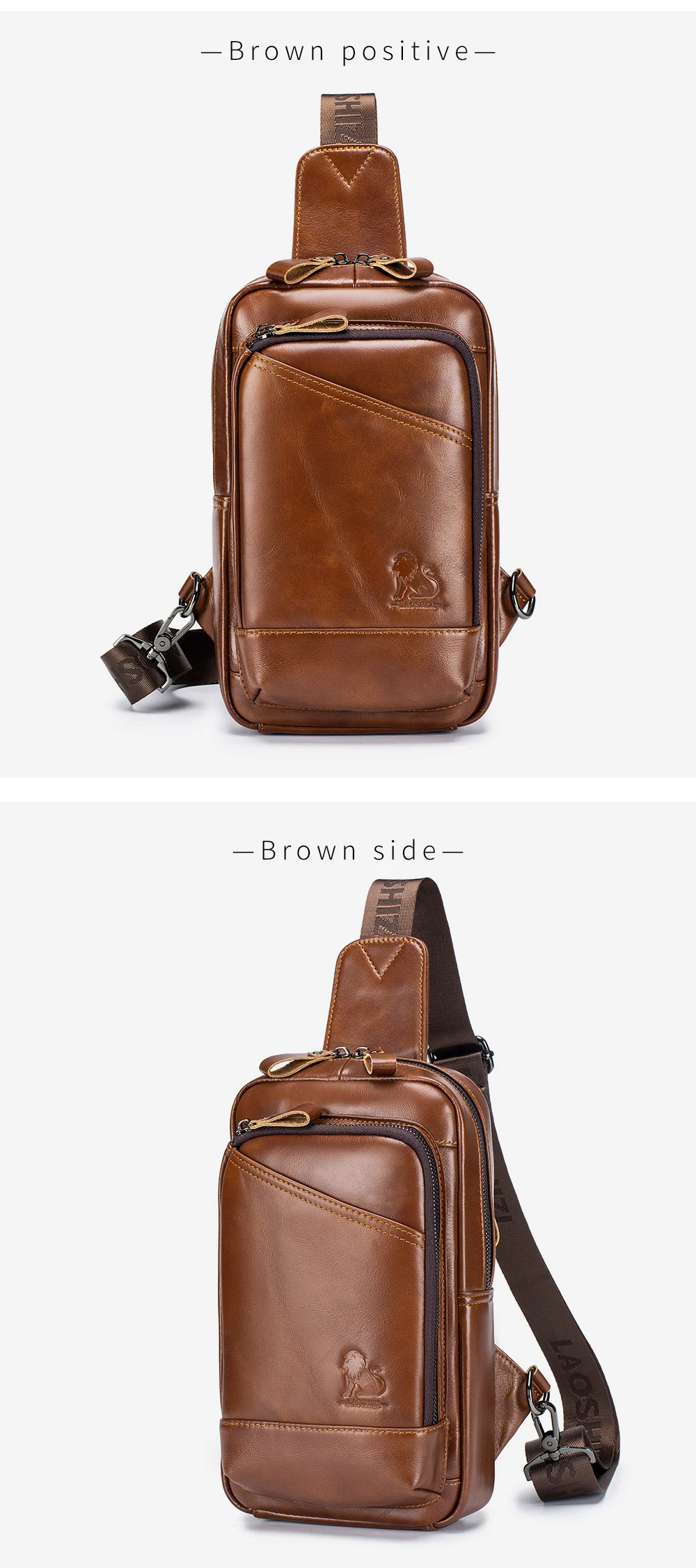 Steel Lion Herren-Brusttasche aus echtem Leder, großes Fassungsvermögen, vorne, Kartensteckplatz, Stifthalter, Tablet-Hülle, einzelne Schulter-Crossbody-Tasche – Detail 10