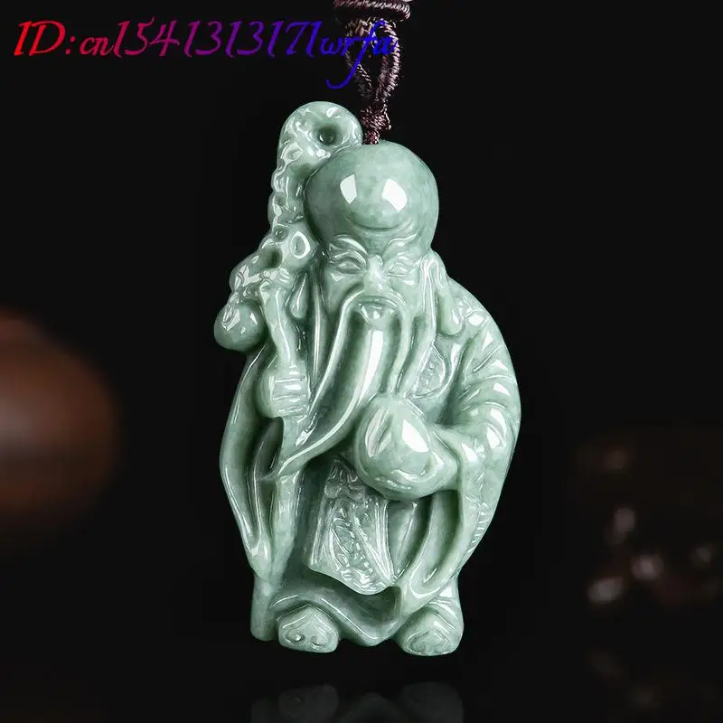 S Green Myanmar Jadeite God of Life Pendant Necklace Burmese Jade Gifts for Women Charm Natural Gemstone Carved Amulet Luxury