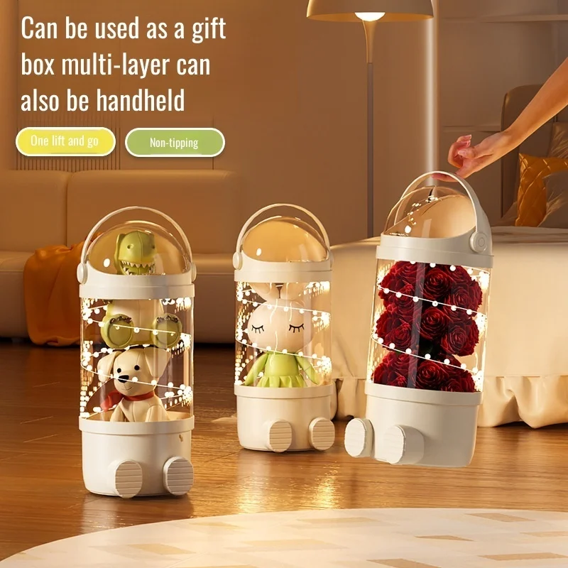 

Home Ragdoll storage tube Transparent doll display box multifunctional plush toy storage bucket