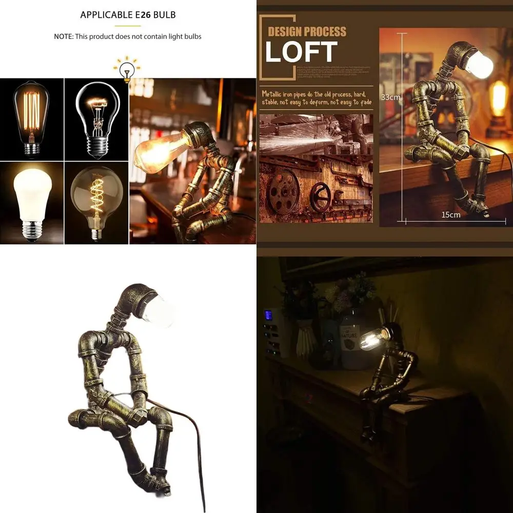 مصباح مكتبي Steampunk عتيق - تصميم أنابيب المياه على الطراز الصناعي للمنزل أو المكتب أو المقهى (اللمبة غير متضمنة) #1
