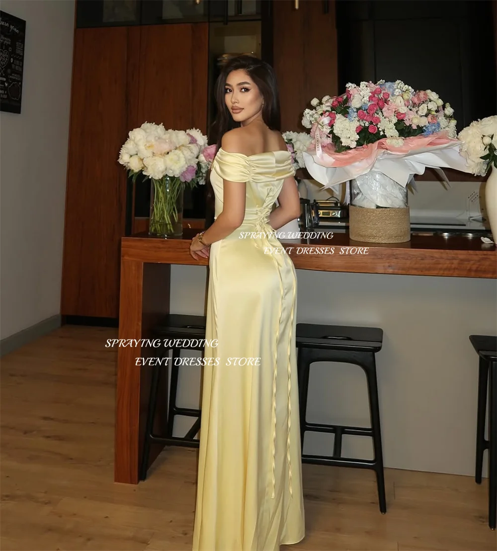 SPRAYING – robe de soirée élégante en Satin jaune, épaules dénudées, robe de soirée arabe de dubaï, style sirène, longue, pour occasions formelles, personnalisée