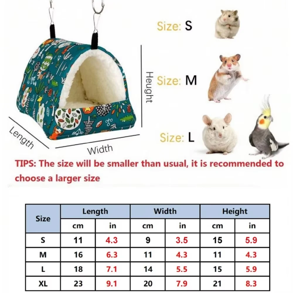 1pc Cute Print Bird Bed Mini Cage Rabbit Squirrel Mat Guinea Pig Nest Hamster House Small Animal Sleeping Bed Pet Hanging Cage