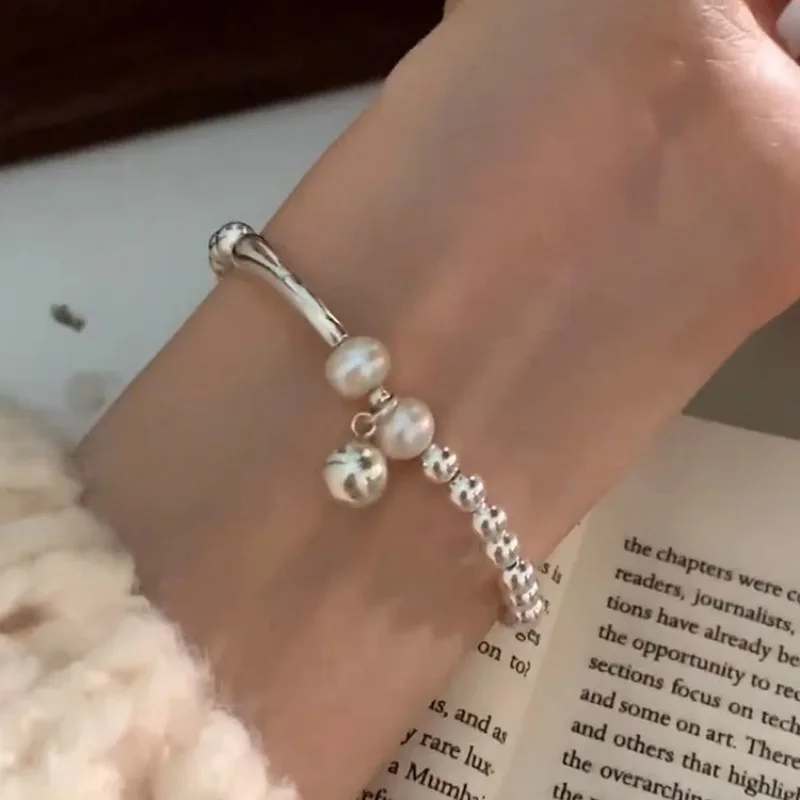 

VENTFILLE 925 Sterling Silver Pearl Bead Bracelet for Women Girl Asymmetry Versatile Sweet Jewelry Gift Dropshipping