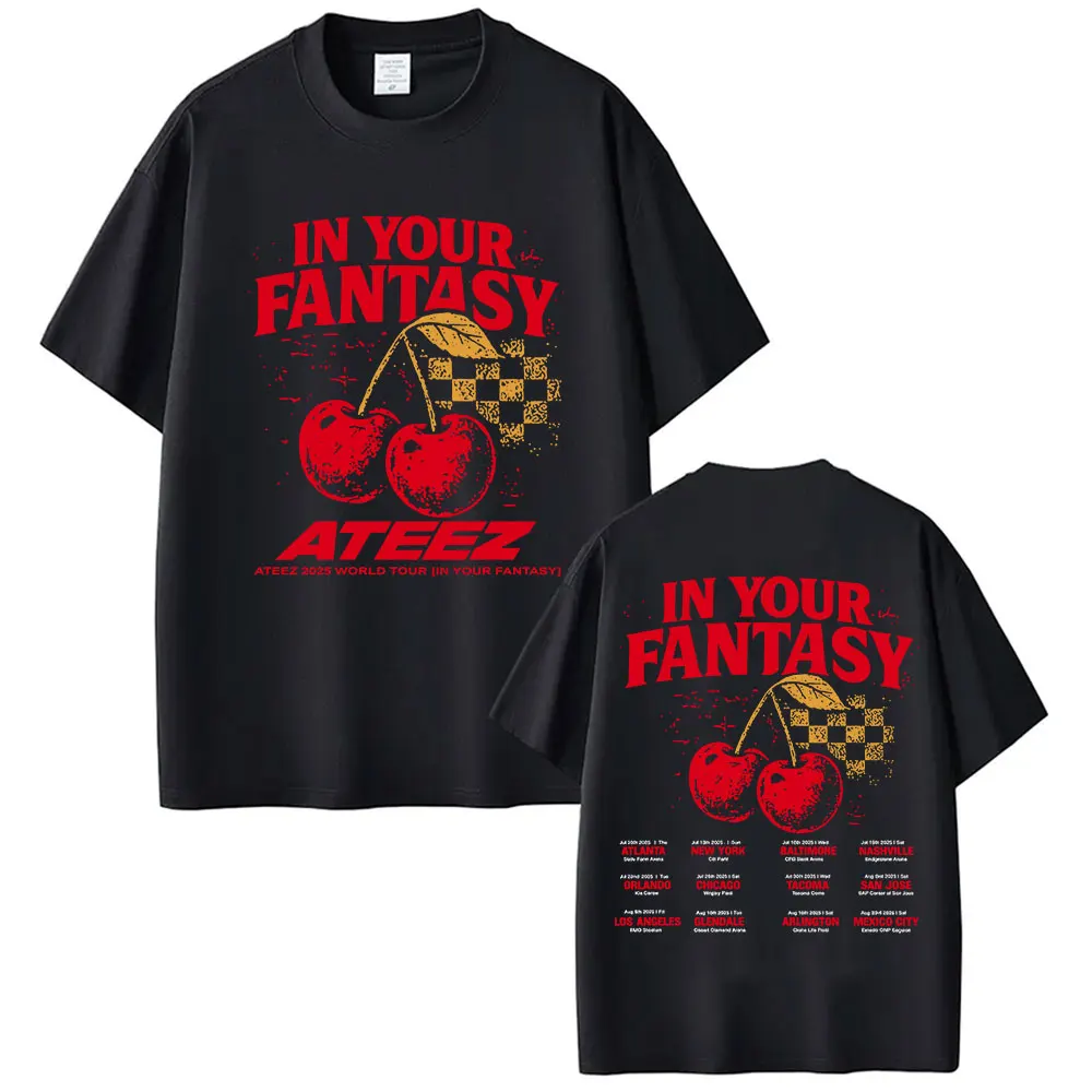 

Korean Ateez in Your Fantasy World Tour Album T-shirt Men Women Vintage Oversized Tee Shirt Fashion High Quality Cotton T Shirts