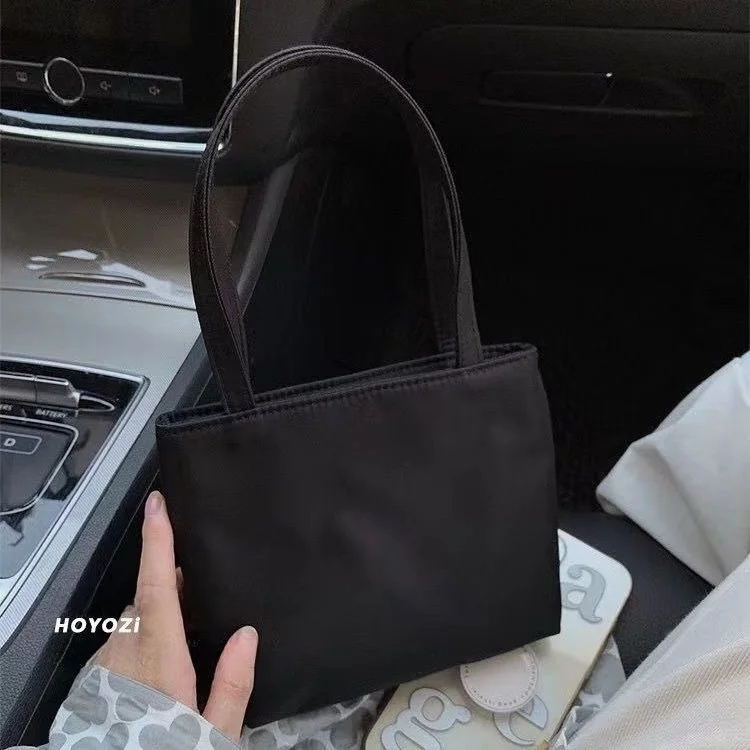 Korean Style  Nylon Handbag Oxford Cloth Waterproof Shopping Ladies Clutch Bag Soft Foldable Leisure Pure Color Square Bag