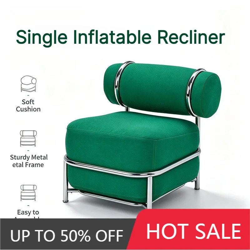 Inflatable Accent Chaise Lounge Modern Comfort Lounge Chair Metal Frame Soft Fabric Sofa Living Room Leisure Backrest Chairs