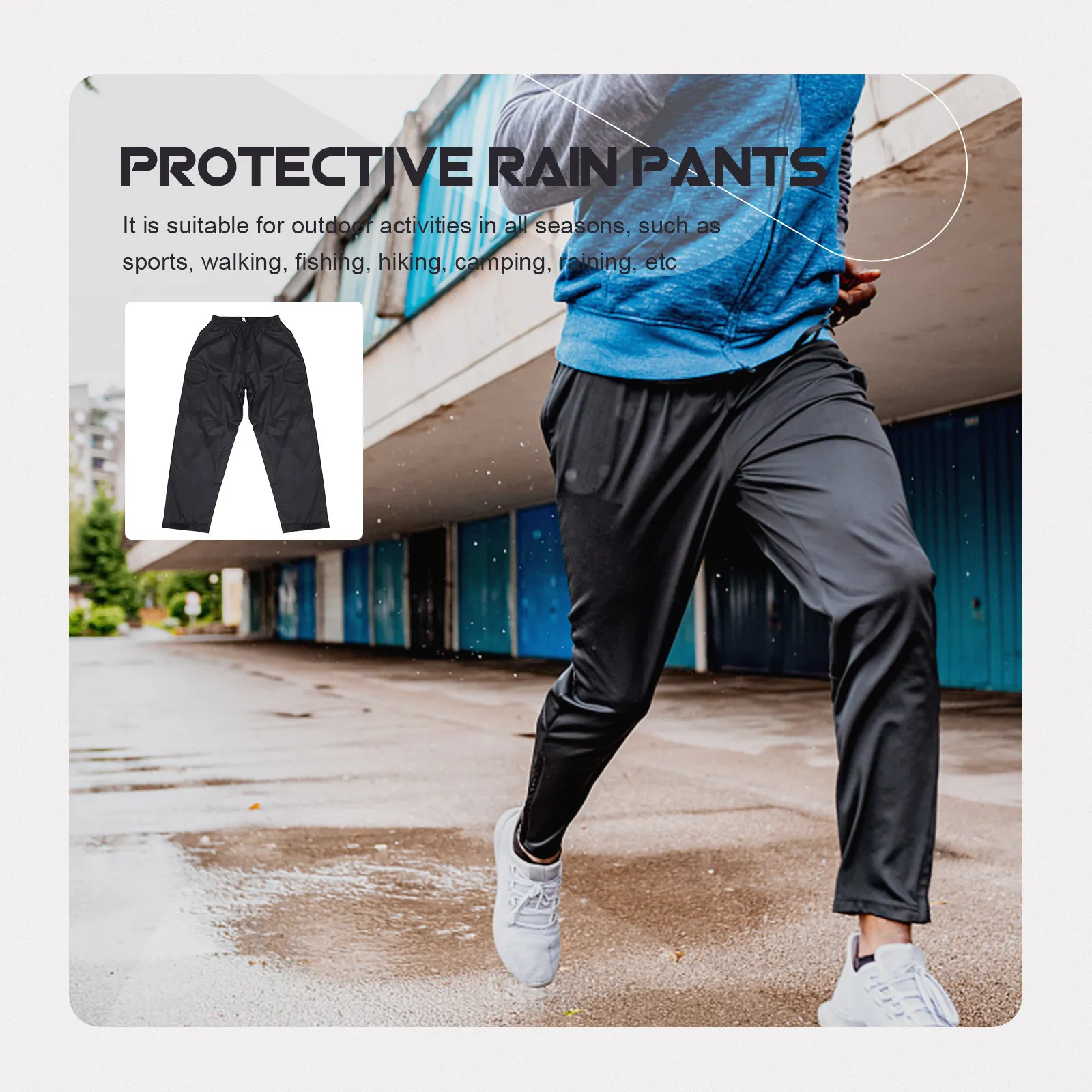 

Breathable Double Layer Waterproof Rain Pants Outdoors Camping Fishing Hiking Wear-Resistant Elastic Waistband Pants