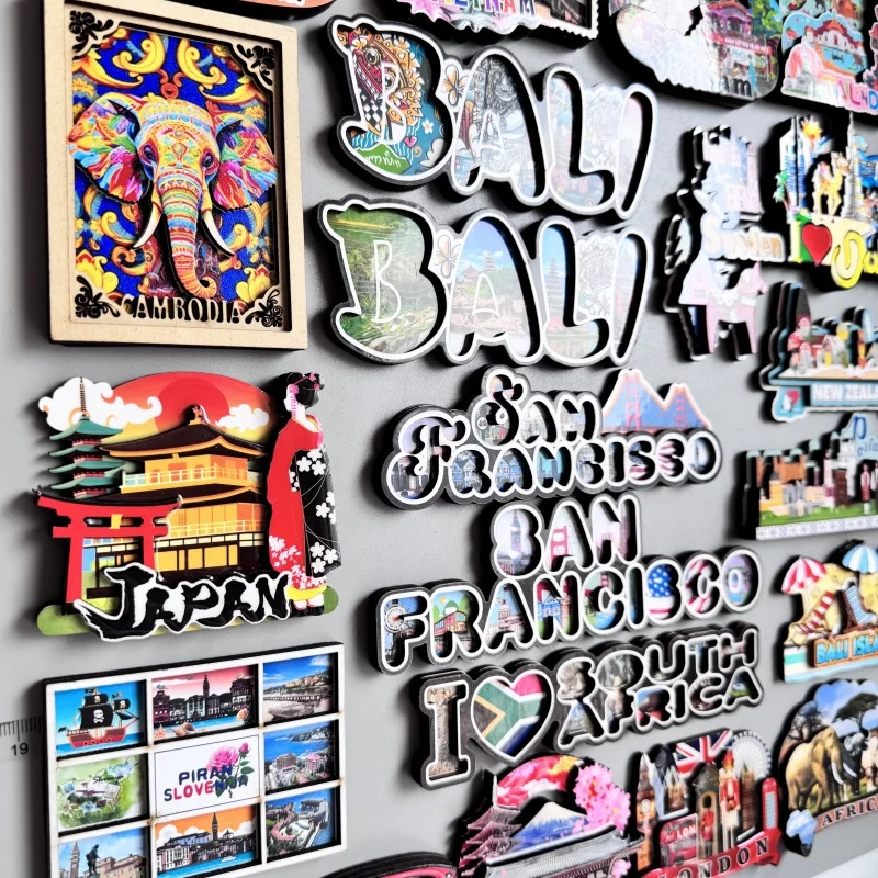 wood fridge magnets travel gifts Vietnam Thailand Bali Slovenia South Africa Cambodia Portugal Brazil Indonesia Mexico Japan USA