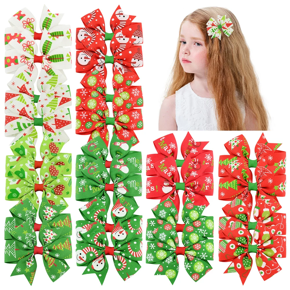 Weihnachts-Cheer-Bögen-Haarspangen-Set für Babys, Mädchen, 12/24 Stück, festliche Weihnachtsmann- und Weihnachtsbaum-Haarnadeln, Urlaubs-Kopfbedeckung, Haar-Accessoires