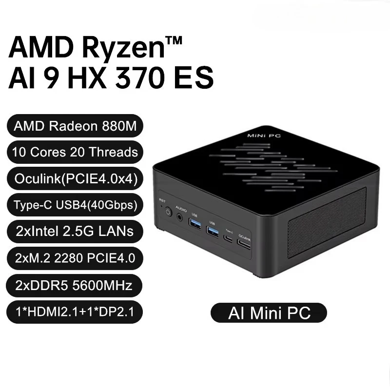 Mini PC da Gaming Topton con AMD Ryzen AI 9 H 465 HX 370 ES AI 7 ES, OcuLink 2x2.5G LAN, Computer Desktop Windows 11 WiFi6E per Open Claw