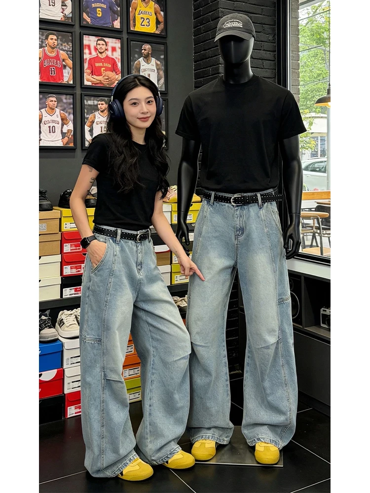 

Американские джинсы-брюки с плиссировкой и изогнутым кроем для мужчин, летние, тонкие, высококачественные, свободные, прямые, износостойкие, молодежные, модные