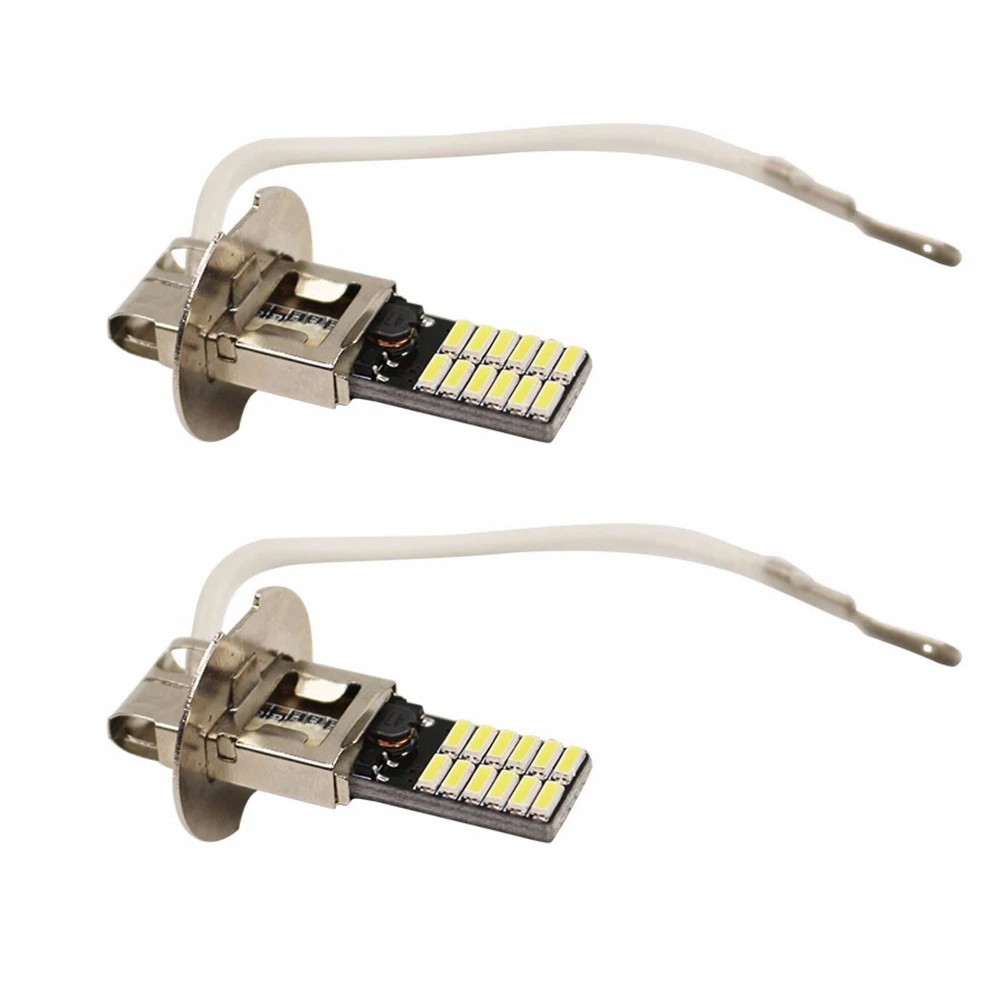 2Pcs H3 6500K 24-SMD 4014 Hot Auto Super Bright Head Bulb Car Fog Light LED White DRL Lamp