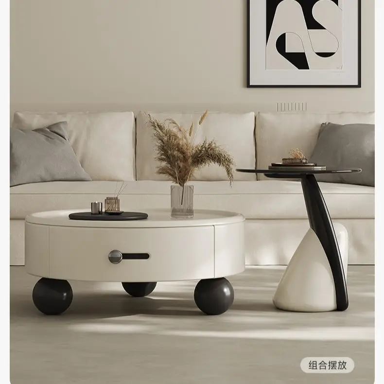 Creative Modern Round Coffee Table With Drawers Table Living Room Furniture Modern Luxury Solid Wooden Coffee Table Set
