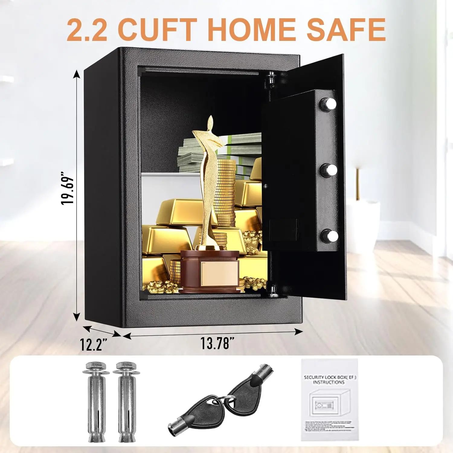 Safe Box 2.2 Cuft Fireproof Waterproof Home Safe, Keypad Large Lock Box Cabinet Safes, Solid Alloy Steel Office Hotel Home Safe,