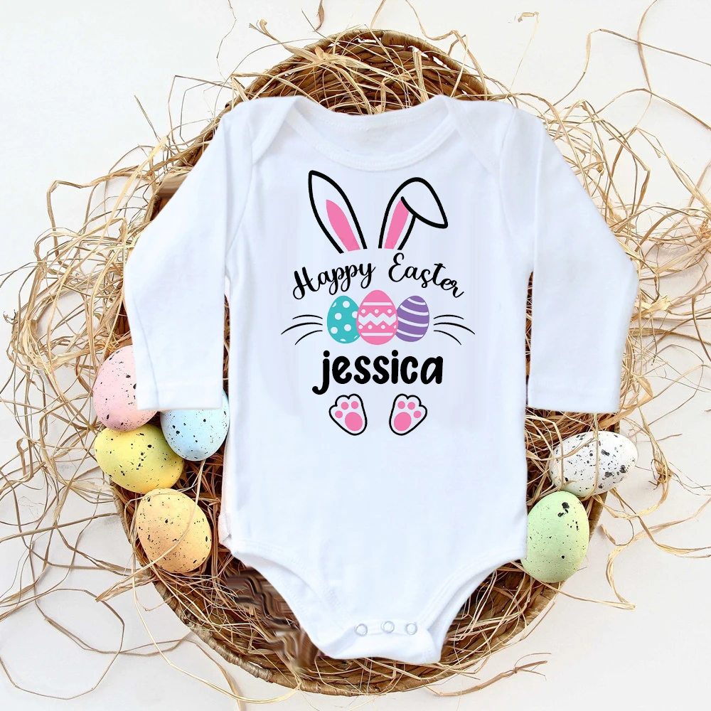 Personalised Easter Baby Bodysuit Custom Name Infant Outfits Clothes Boy Girl Holiday Party Jumpsuit Cute Bunny Newborn Romper