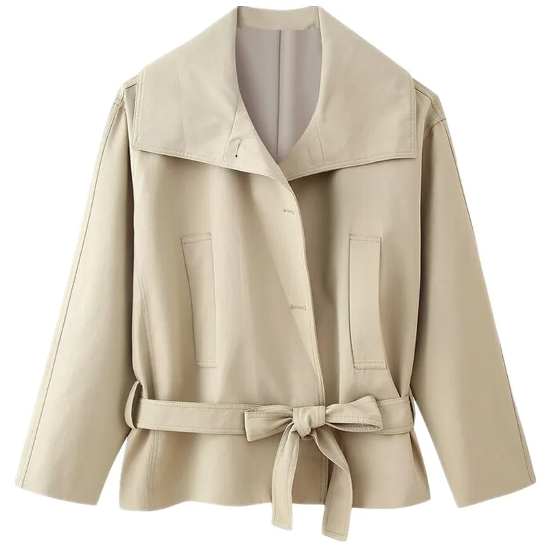 

Новое поступление осени 2022, женская длинная ветровка све с воротником-стойкой и поясом, модная свободная посадка для поездок на работу, длина ort