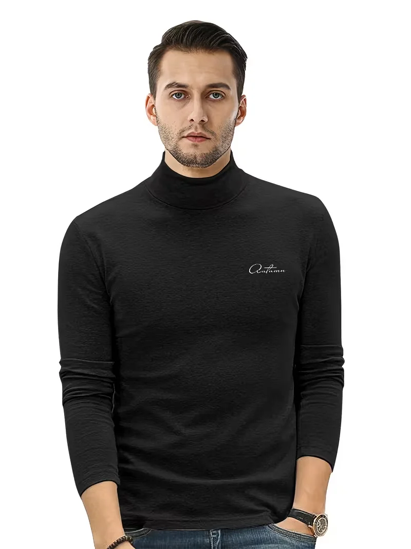 Men's Casual Sports Fleece-lined Turtleneck Long Sleeve T-shirt
