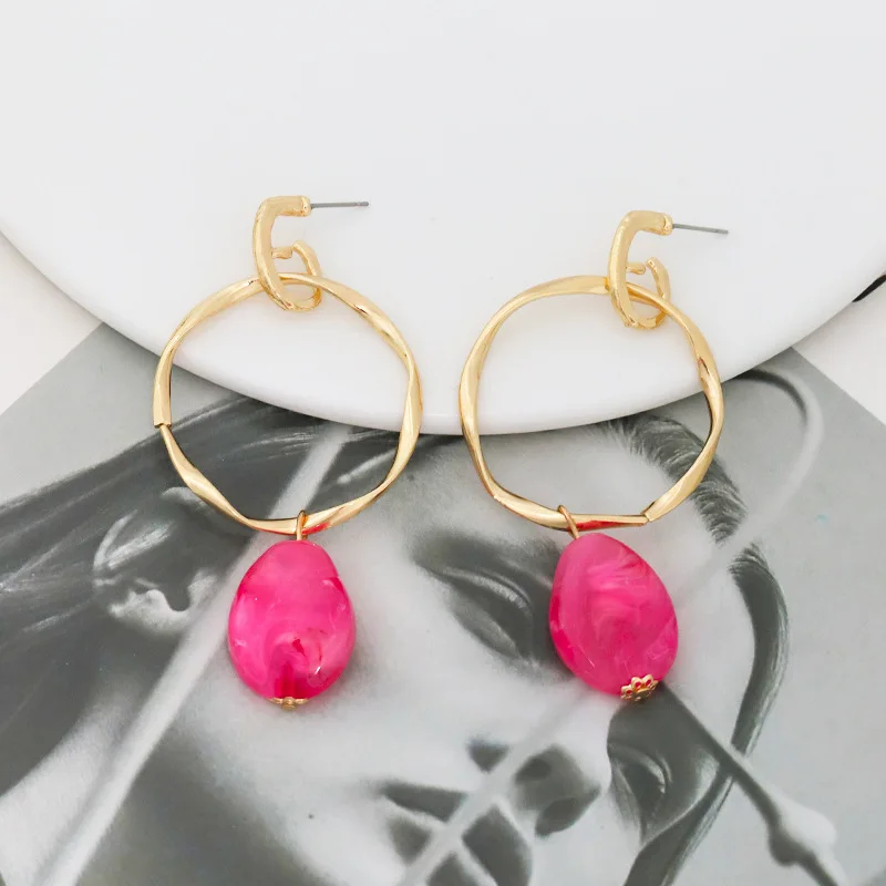 ZAA irregular Geometric Resin Earrings Metal Drop Earrings for Women Elegant Jewelry Accessories Holiday Party Gifts