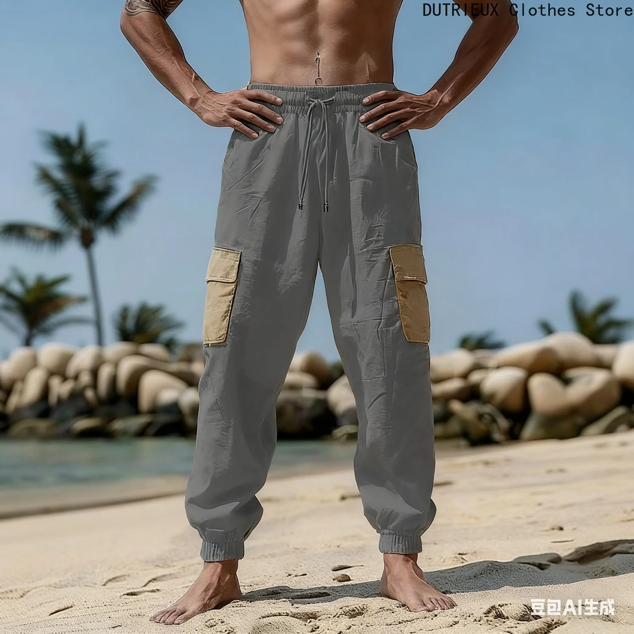 Pantaloni da uomo in cotone e lino, pantaloni casual traspiranti morbidi e comodi, pantaloni da lavoro da uomo alla moda e per le vacanze
