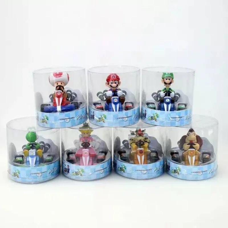 Super Mario Bros Toys Four Wheel Drive Return Kart Anime Figures Mario Luigi Yoshi Mushroom Toad Donkey Kong Toys Car Kids Gifts