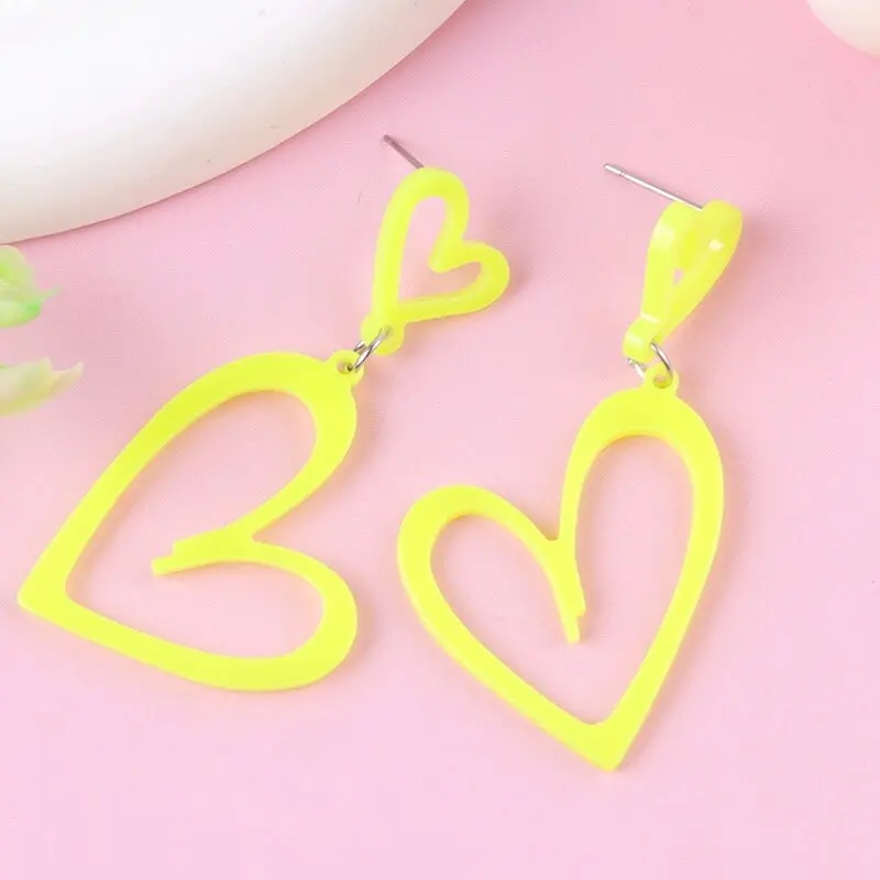 Bohemian Fashion Orange Heart Dangle Earrings For Women Beach Summer Pink Green Resin Drop Earrings Wedding Jewelry Wholesale