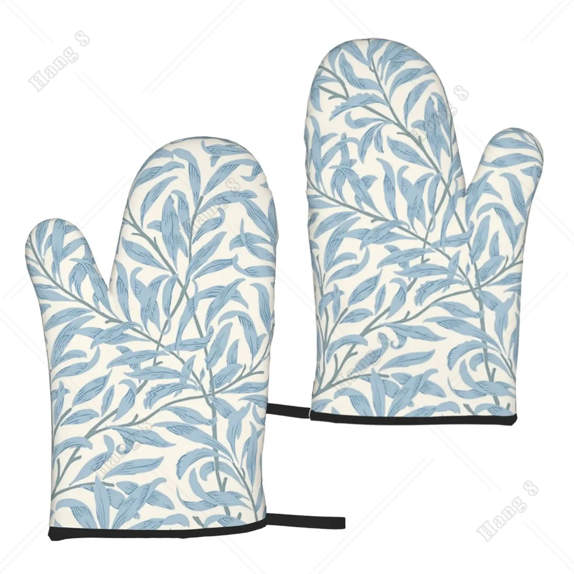 

Blue Leaves Oven Mitts Kitchen Gloves Women Men Heat Resistant for Cooking Baking Grilling One Size Print Bbq Gloves