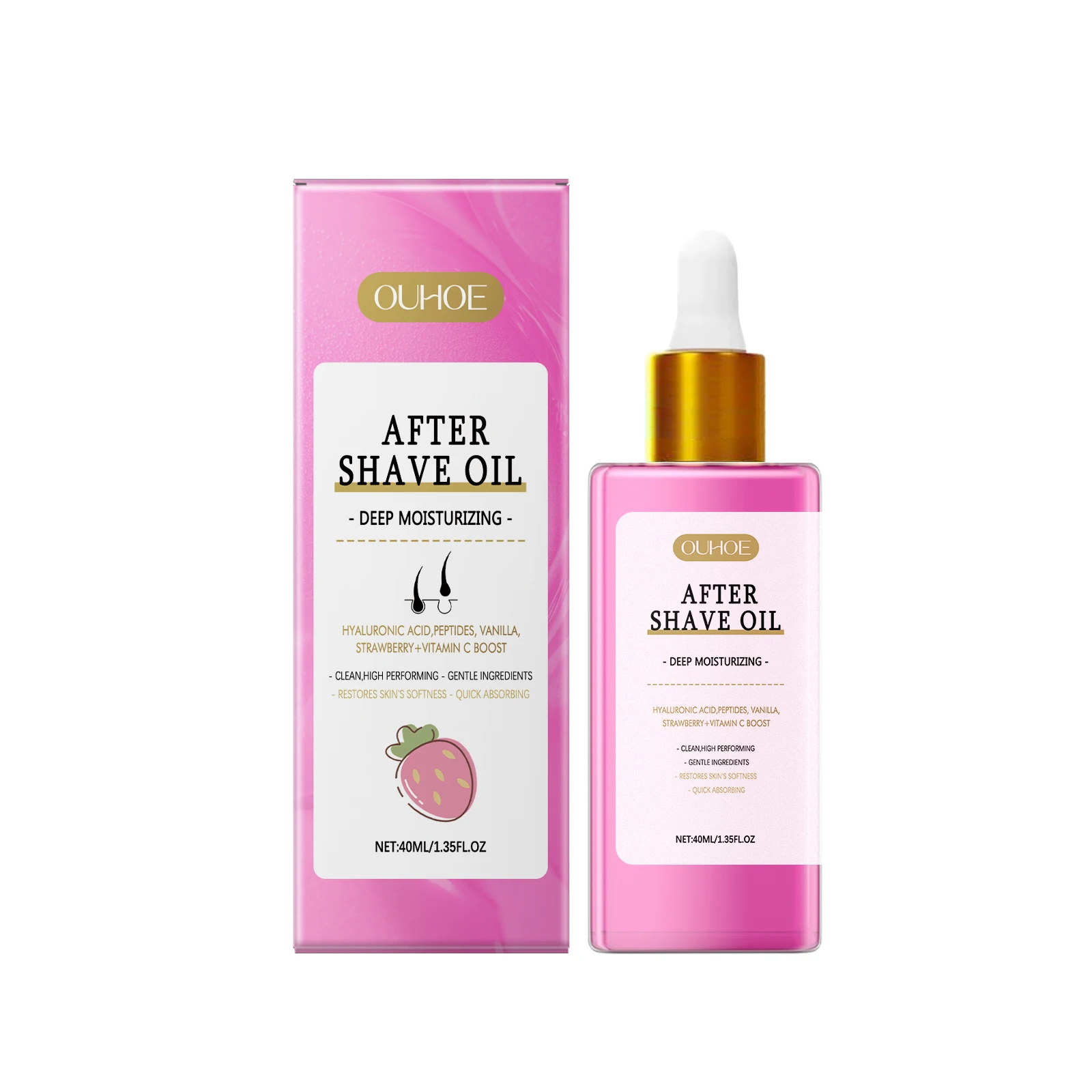 

After Shave Oil 40ml - Hyaluronic Acid & Vitamin C, Moisturizing Post Shave Treatment for Men, Soothing Vanilla Strawberry Scent
