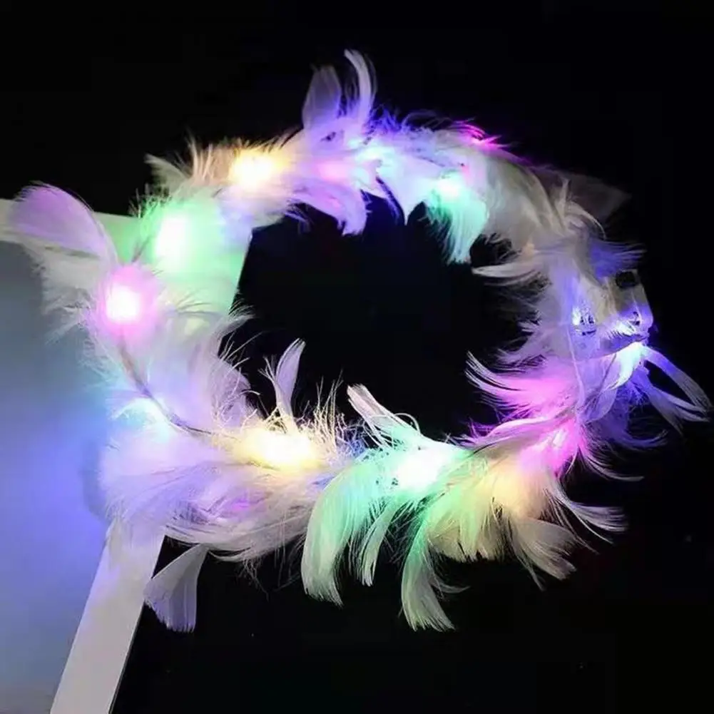 Luminous Light Up Wedding Hair Piece Hair Hoop Feather Angel Crown Wreath Headbands Flower Crown Led Feather Crown Headband