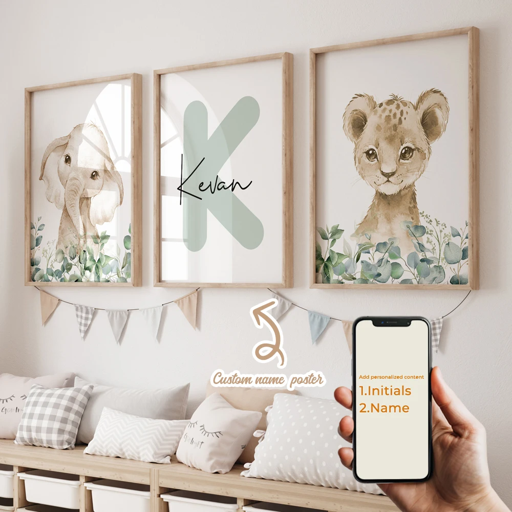 3 قطعة اسم مخصص شخصية الكرتون الغابات الحيوانات جدار الفن طباعة صورة قماش المشارك اللوحة لغرفة المعيشة ديكور المنزل