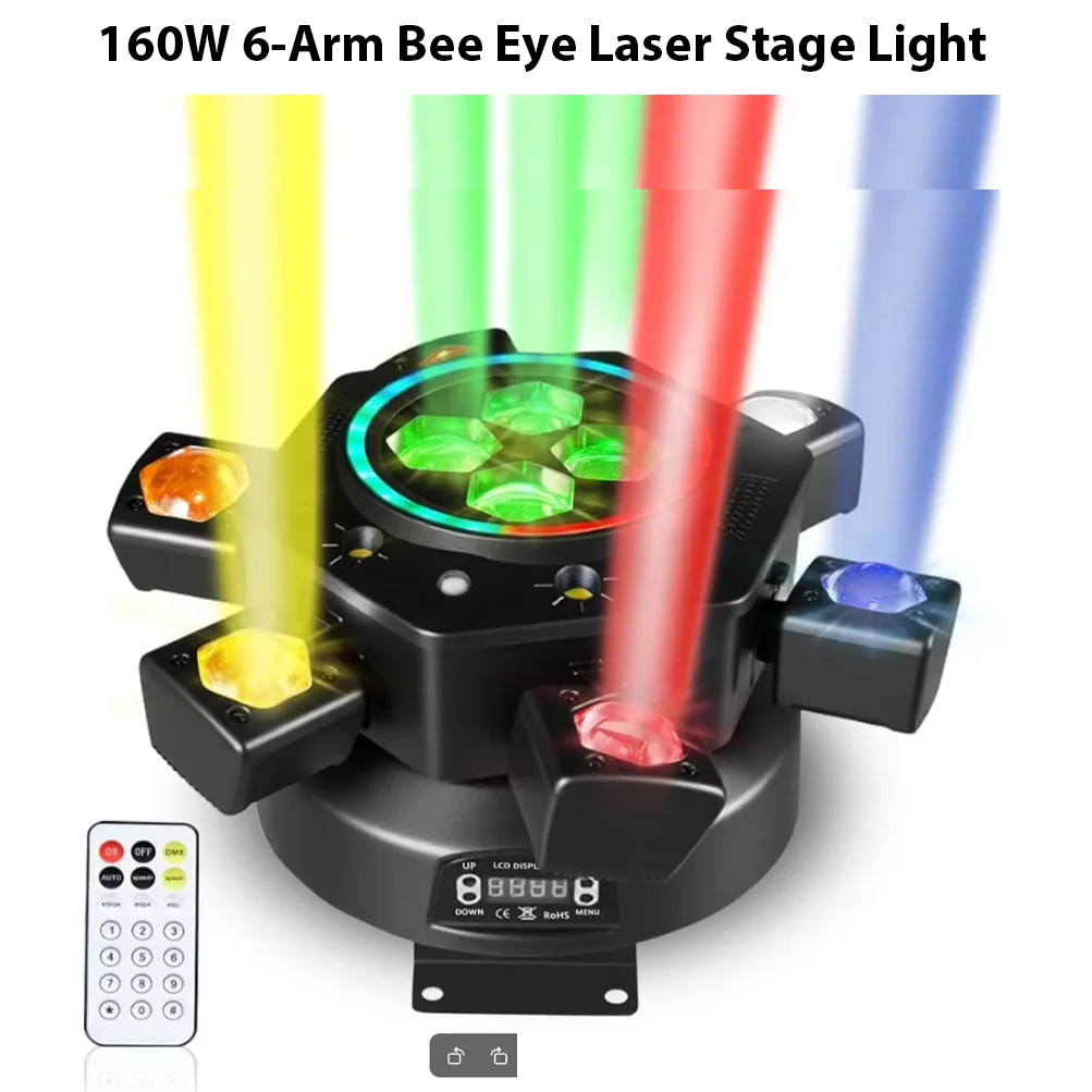 Projecteur à tête mobile télécommandé 6 bras RGBW avec faisceau, stroboscope et laser DMX512 pour DJ, discothèque et KTV