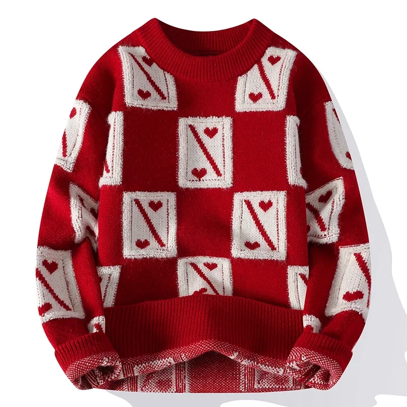 2024 High Endแฟชั่นพิมพ์เสื้อกันหนาวผู้ชายหนาMensฤดูใบไม้ร่วงPulloversเกาหลีสไตล์สบายๆฤดูหนาวคริสต์มาสถักจัมเปอร์