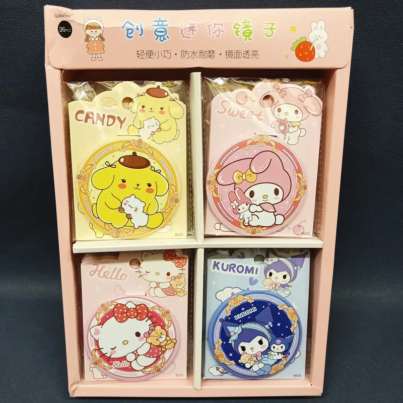 36pcs Sanrio Kuromi My Melody Pompompurin Round Mini Mirror Girls Kawaii Portable Makeup Mirror Single Mirrors Gifts Wholesale