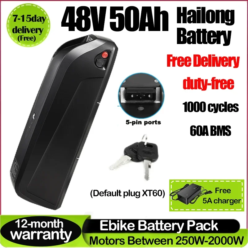 48V50Ah Hailong E Bike Battery 18650 Lithium Battery 20ah 30ah 40Ah 50ah Electric Bike Batteria 48V 750w Bafang 48V 2000w Motor