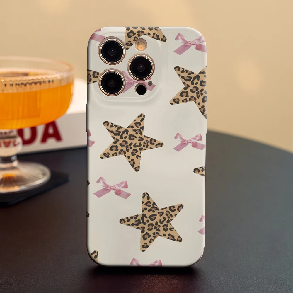 레오파드 스타 보우즈 아이폰 17 16e 16 15 14 13 12 11 에어 프로 맥스 XS XR XSMax 6 7 8 플러스 글로시 필름 하드 PC 커버