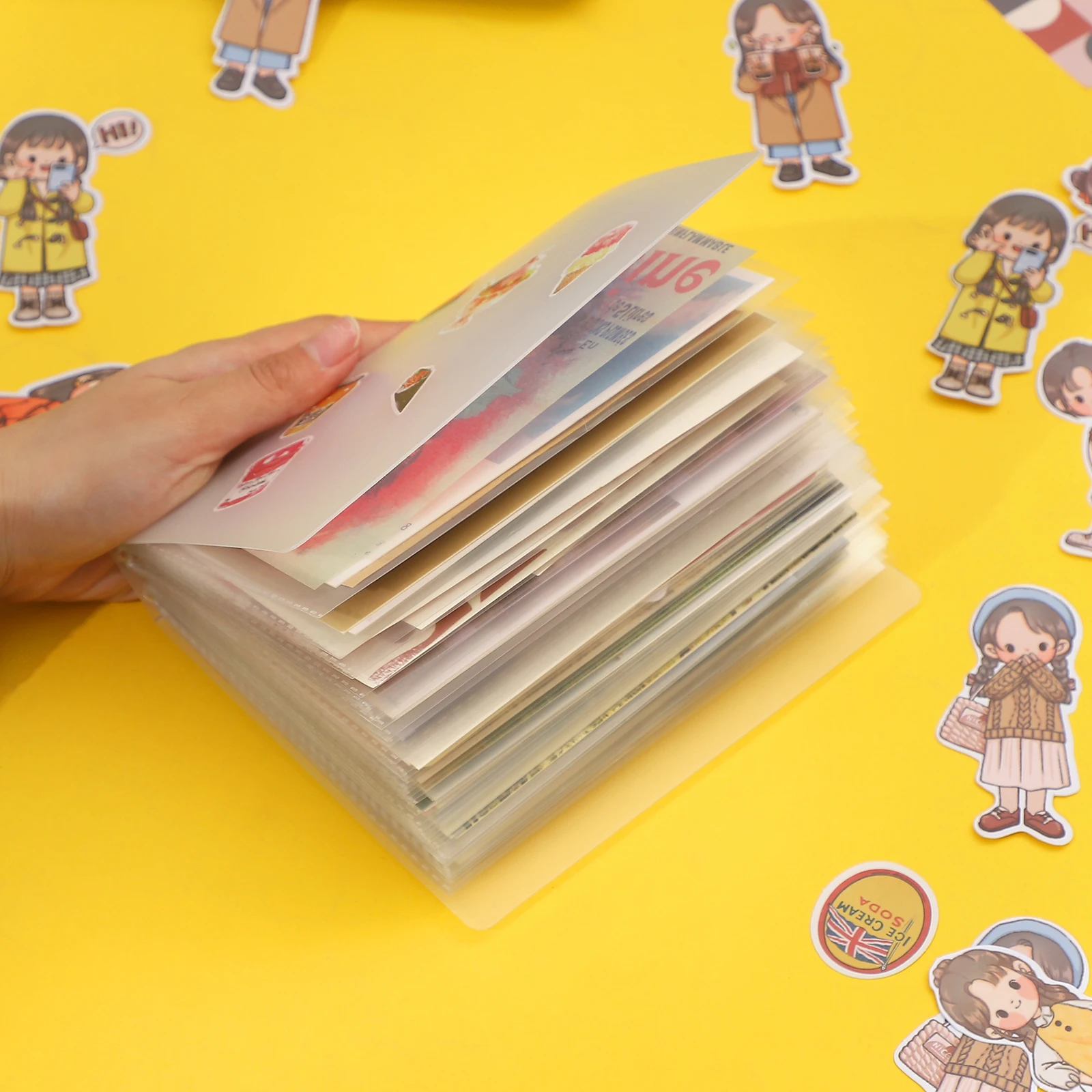 40 Pages Cute Girl Journal Memo Pad Storage Book A6 Slip Pocket Folders Postcard Star Idol Photo Organizer Bag Kawaii Stationery