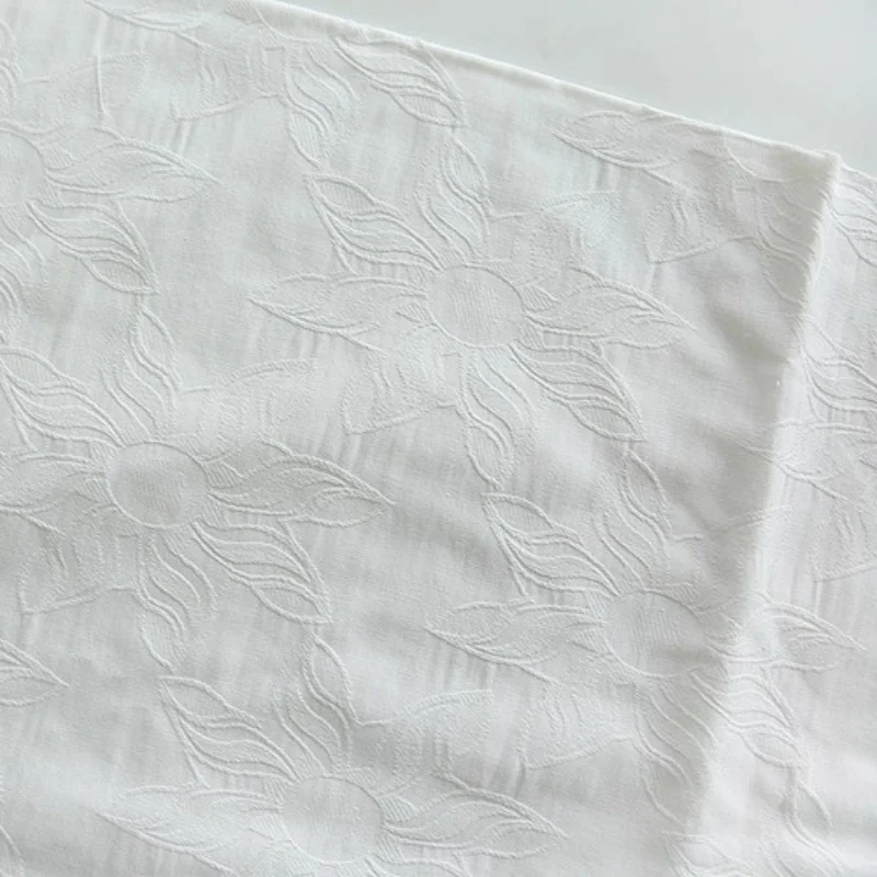 

Buwu white Chinese-style pure cotton jacquard large flower fabric throw pillow tablecloth sofa cushion handmade DIY fabric