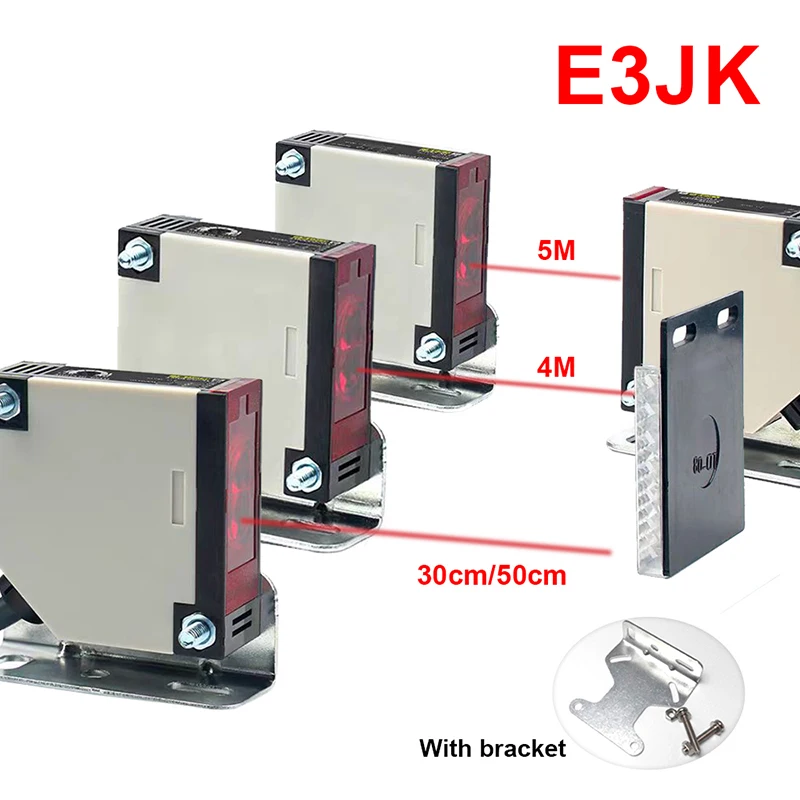 

1 шт., 4 м, 5 м, 30/50 см, диффузный/ограниченный/наружимый фотоэлектрический индукционный переключатель, датчик 220 В переменного/постоянного тока, универсальный E3JK-DS30M1/R4M1/5DM1