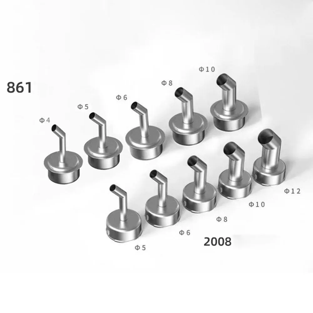 Hot Air Rework Station Nozzle 4mm 5mm 6mm 8mm 10mm 12mm Angled/Slanted Tip For Quick 2008/850/861X/861DW 868D Curved/Bent Nozzle