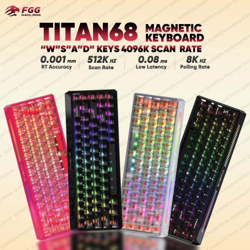 

FGG Madlions Titan68 Turbo Gaming Mechanical Keyboard Magnetic Switch RT0.001mm 8K 0.08ms Delay Titan68 Wired RGB Game Keyboard