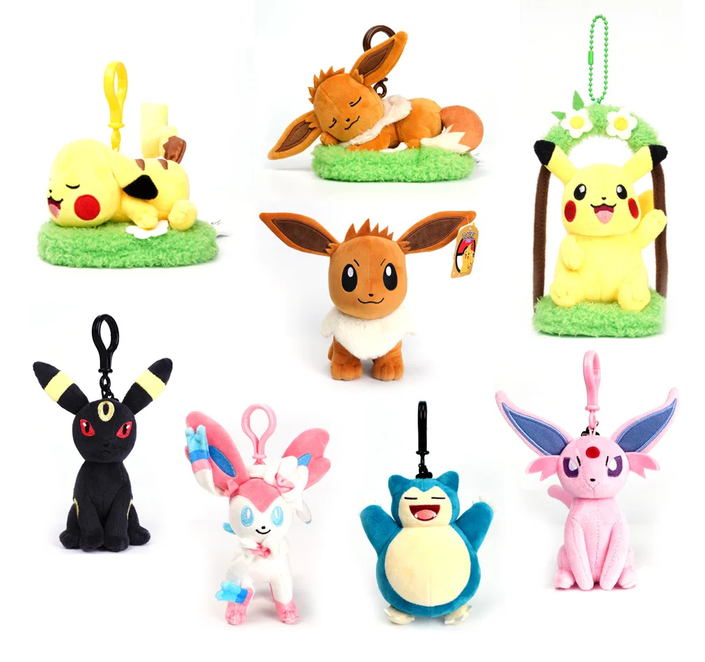 Cartoon Kawaii Pokemon Eevee Snorlax Umbreon Scorbunny Toy Bag Pendant Cute Anime Doll Keychain Kids Gift