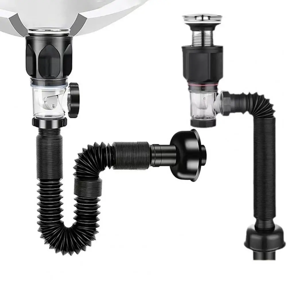 Bathroom Sink Drain Kit with Expandable P-Trap Leak-Proof Odor Prevention Easy Installation Flexible Sink Drain Pipe Set