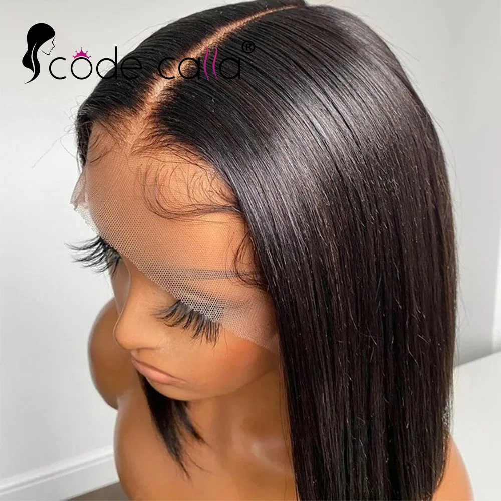 Straight Transparent Short Bob Lace Front Human Hair Wigs Side Part Lace Wigs Human Hair 180% Density Pre Plucked Brazilian Remy