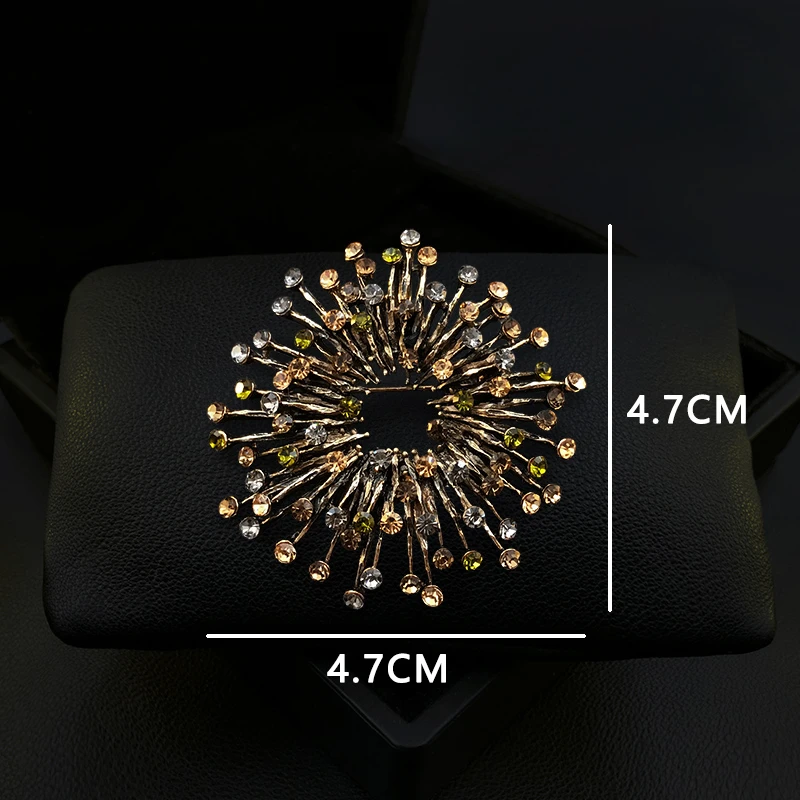 Retro Dark Shimmer Fireworks - Round Brooch in Green | Luxury Corsage with Sparkling Rhinestone for Women's Fashion Suit Pins