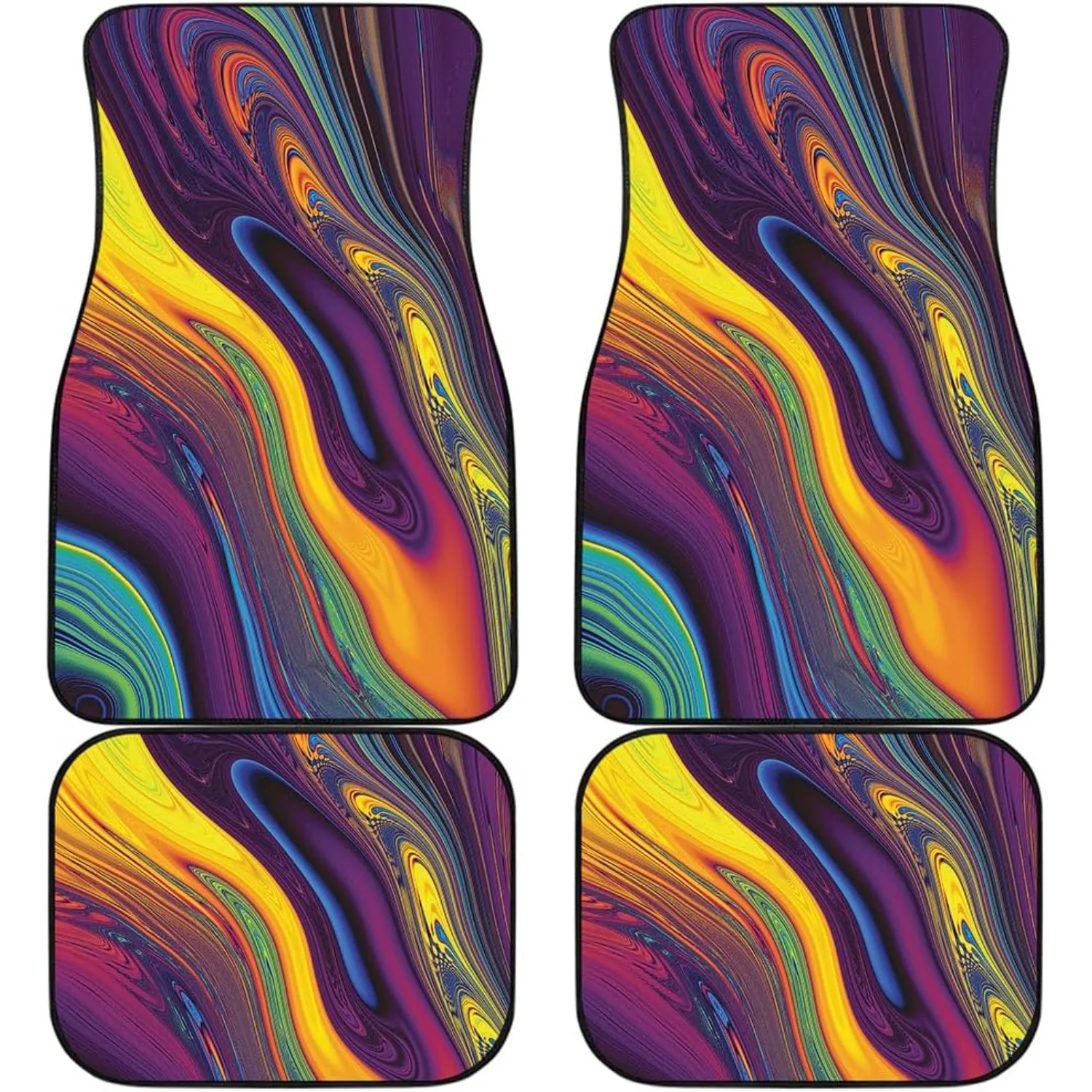 Fractal Psychedelic Print Car Floor Mats - Front And Back Set Trippy Design Automotive Accessories  Vibrant Colors Interi