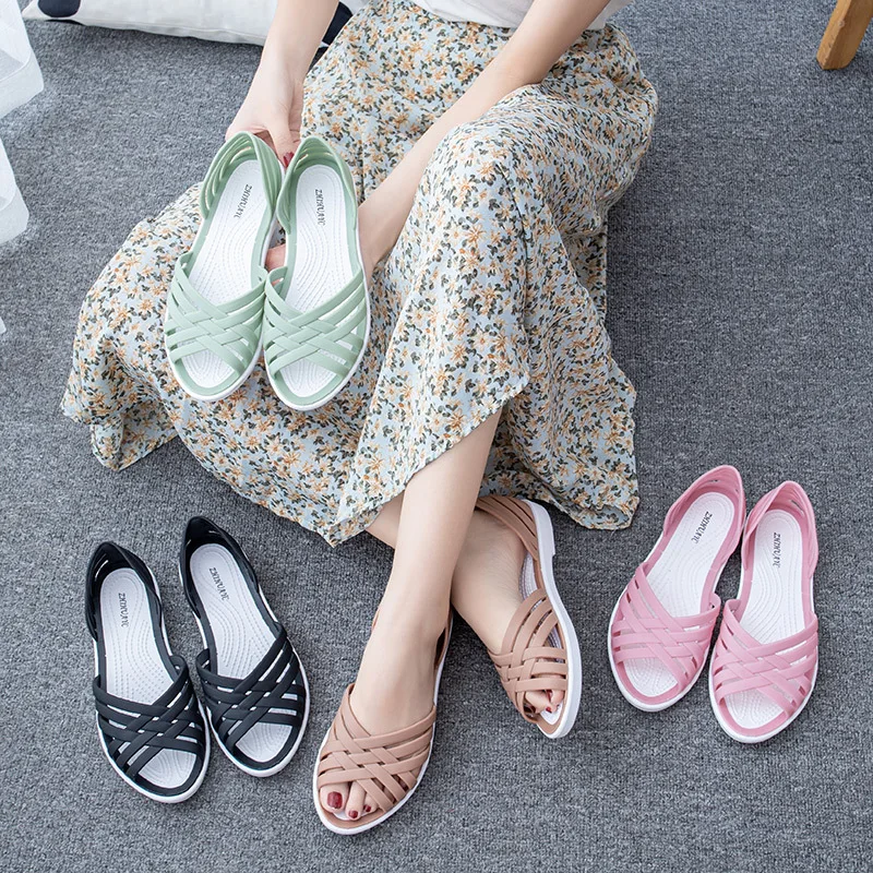 2024 Hot Summer Women Shoes Peep Toe Stappy Women Sandals New Candy Color  Beach Valentine Rainbow Clogs Jelly Shoes Woman Flats