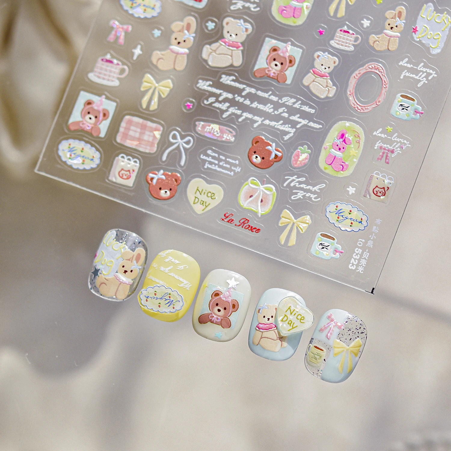 Autocollants pour ongles ours mignon Portable 5D, 1 pièce, adorables ornements pour Nail Art, parfaitement adaptés aux autocollants Girly de Style décontracté Kawaii