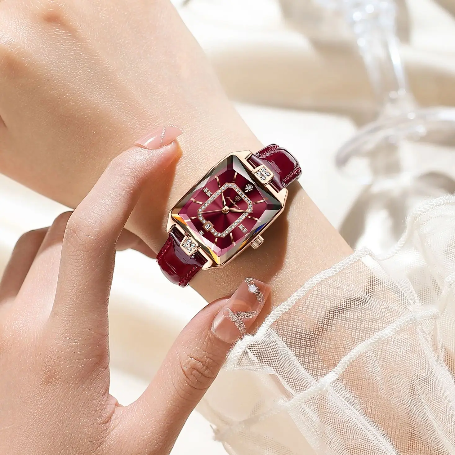 POEDAGAR Jam Tangan Wanita Mewah Kualitas Tinggi Jam Tangan Persegi Panjang Tanggal Tahan Air untuk Wanita Jam Tangan Kuarsa Kulit Wanita Reloj + Kotak